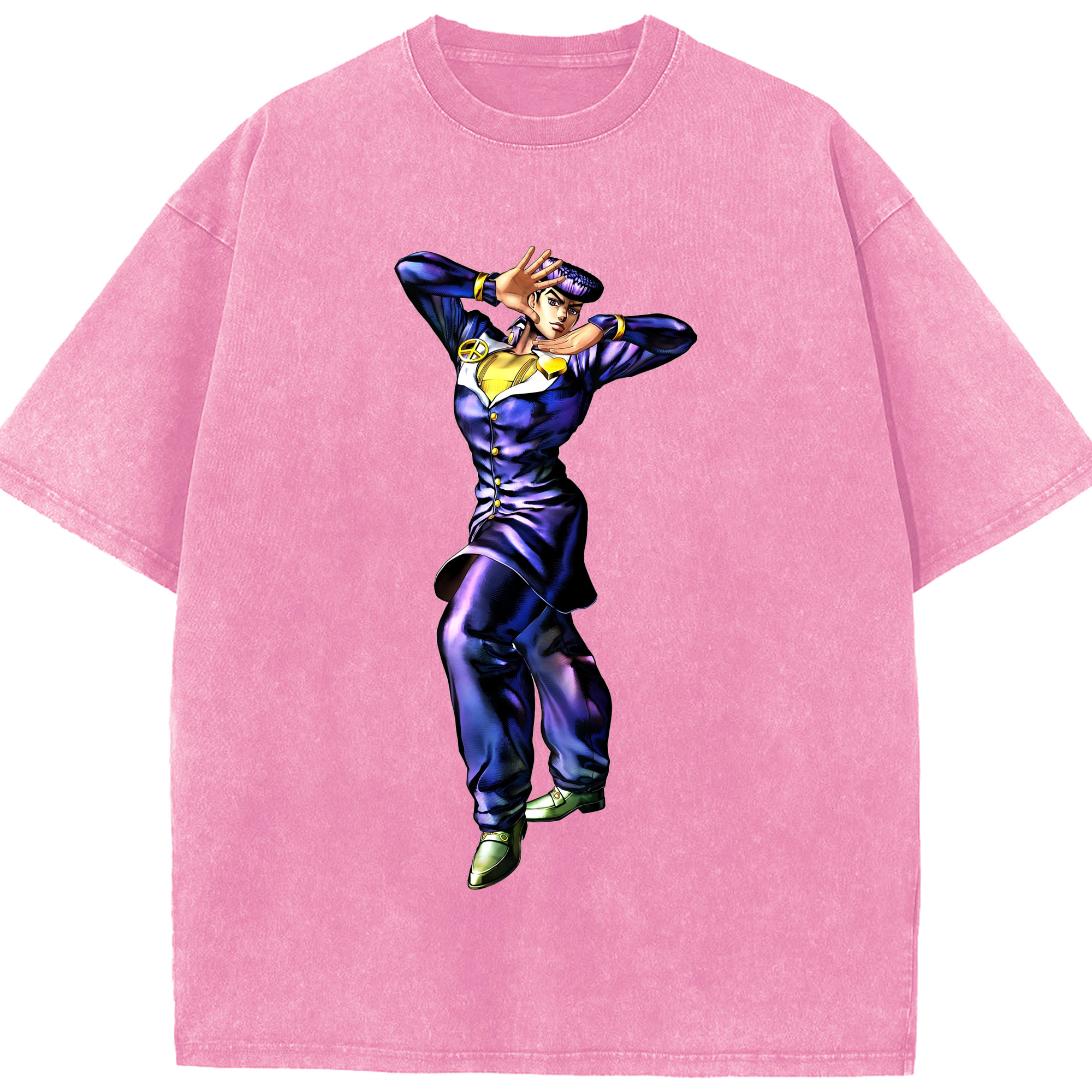 （画像用） ジョジョの奇妙な冒険 ひがしかた じょうすけ JoJo's Bizarre Adventure Higashikata Josuke 綿100% ヴィンテージ風 半袖Tシャツ（フロントプリント）